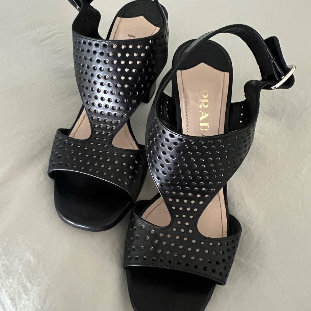 Prada Black Sandals with Perforated Design